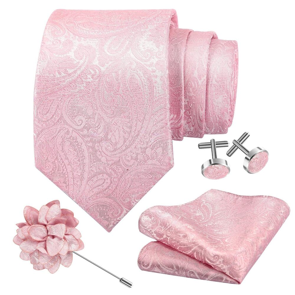 2645 Light Pink Paisley Ties Classic Wedding Necktie and Lapel Pin Woven